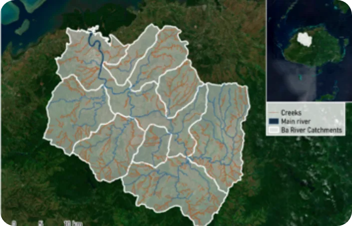 GIS map of catchment areas on satellite imagery