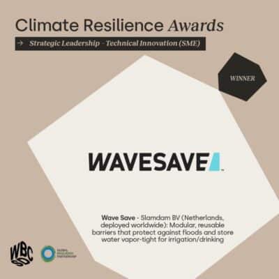 Wavesave by Slamdam BV wins the flood protection award 2025, recognized for their modular, reusable flood barriers in the Strategic Leadership - Technical Innovation (SME) category.