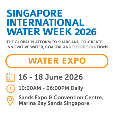 Event poster for Singapore International Water Week 2026, featuring the Water Expo and showcasing Dutch Water Management innovations. Join us from 16-18 June, 10AM-6PM daily at Sands Expo, Marina Bay Sands, Singapore.